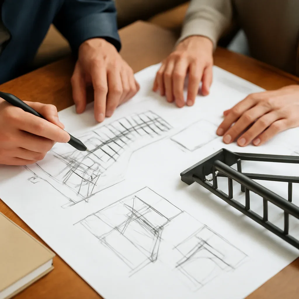 Project planning scene related to How to Choose Metal Railings for Interior Stairs
