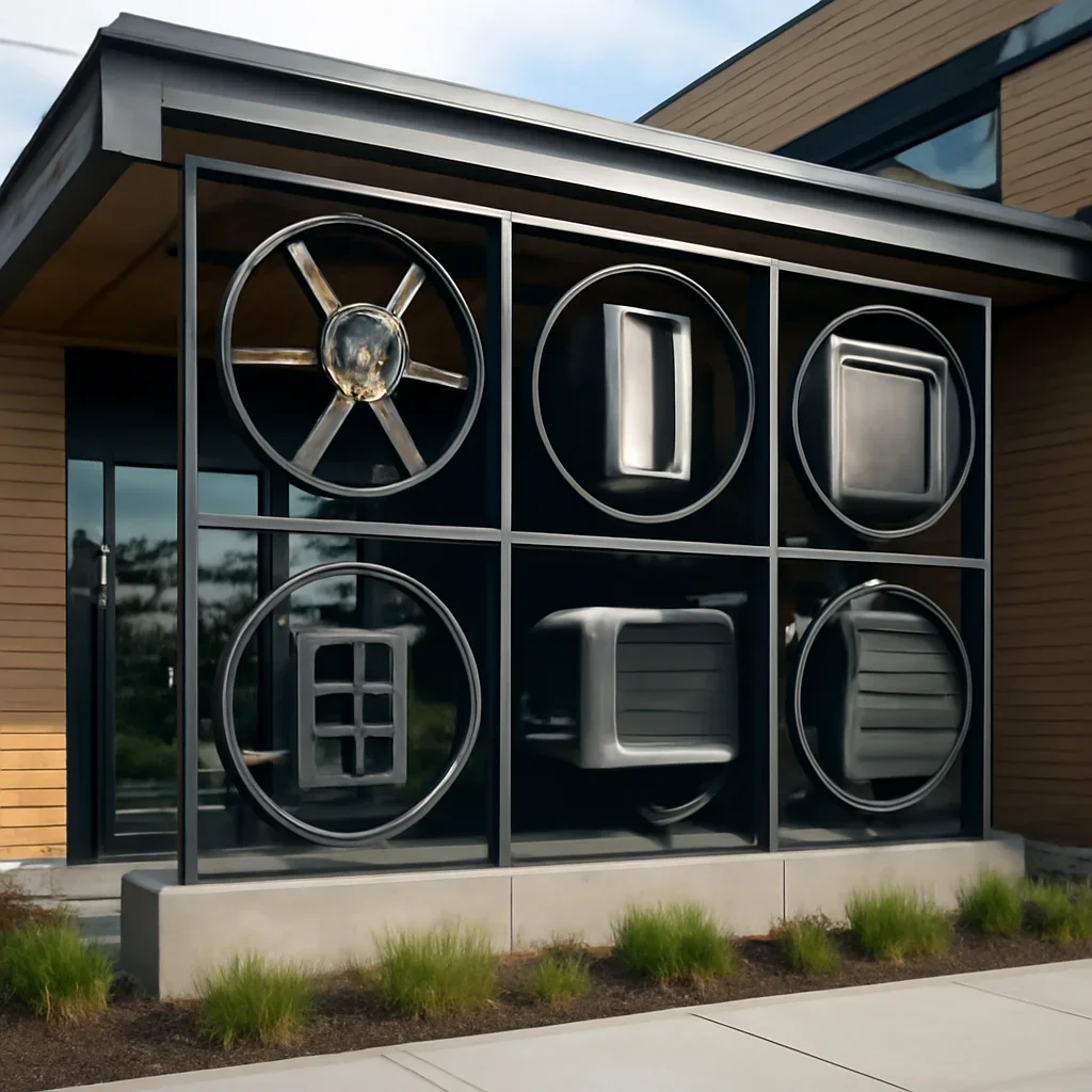 Installed custom metalwork showcase for industries served by METLFAB PRECISION