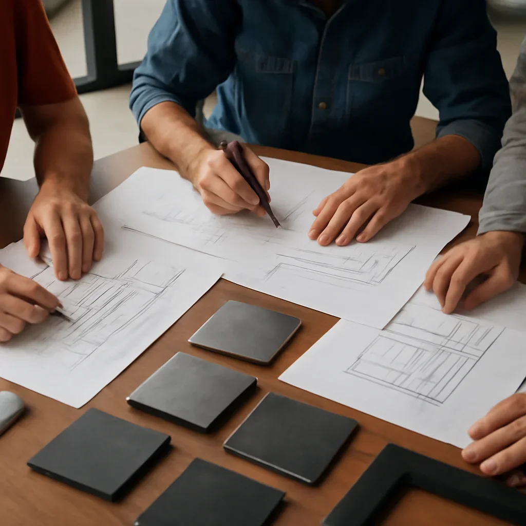 Design planning session for a custom metal fabrication project in Richmond BC