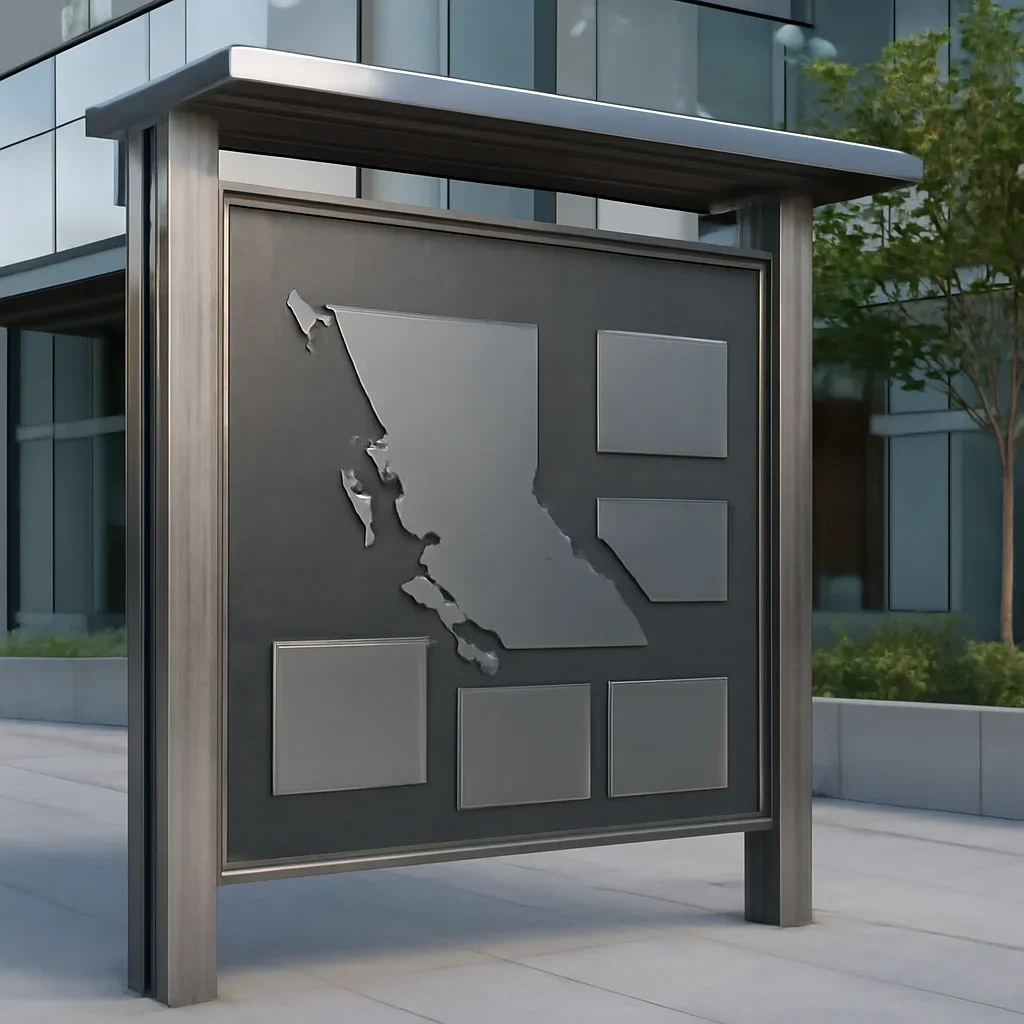 Installed custom metalwork showcase for a British Columbia service area project