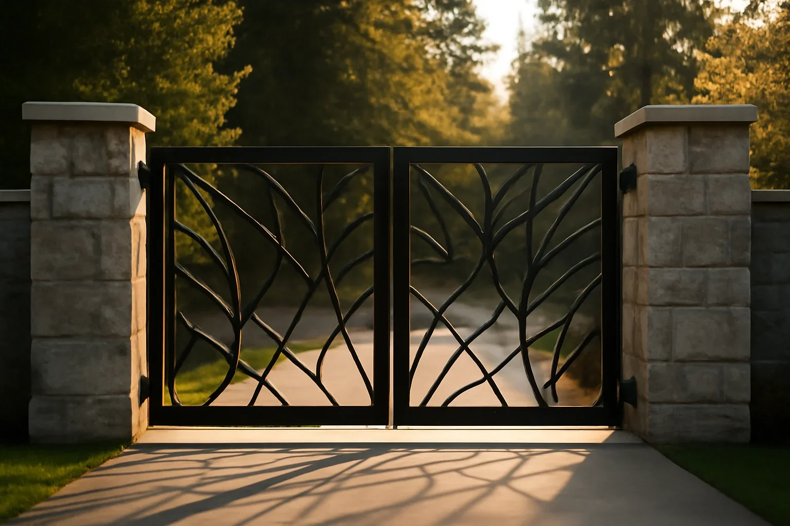 Custom Entry Gates hero image featuring custom fabricated architectural metalwork